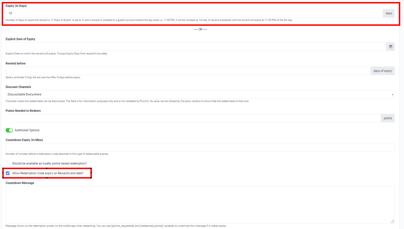 What does "Allow Redemption Code expiry on Reward's end date?" checkbox
